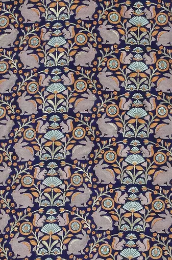 Blue Brocade printed SQUIRREL AND BUNNY SASH DRESS