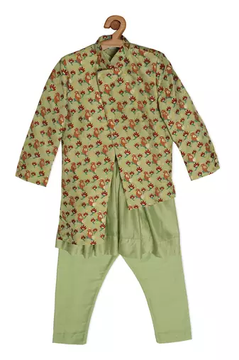Green Brocade printed THE MACAW KING KURTA SET