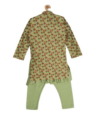 Green Brocade printed THE MACAW KING KURTA SET 4