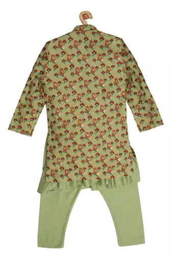 Green Brocade printed THE MACAW KING KURTA SET