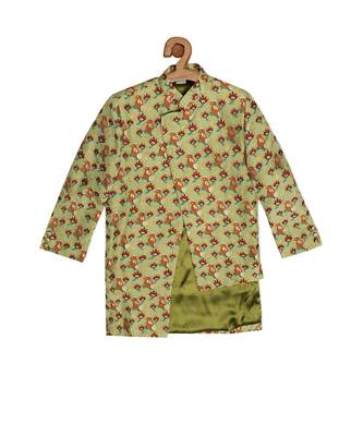 Green Brocade printed THE MACAW KING KURTA SET 7