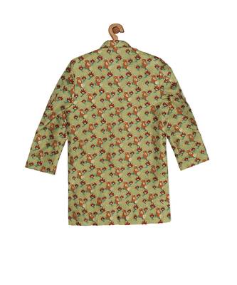 Green Brocade printed THE MACAW KING KURTA SET 8