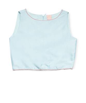 Blue cotton silk plain PALE BLUE CROP TOP 2