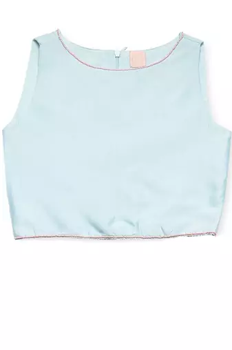 Blue cotton silk plain PALE BLUE CROP TOP