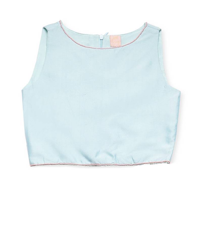 Blue cotton silk plain PALE BLUE CROP TOP