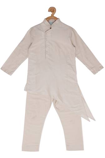 Beige cotton silk plain IVORY KURTA & PYJAMA SET