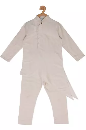 Beige cotton silk plain IVORY KURTA & PYJAMA SET
