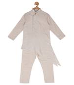 Beige cotton silk plain IVORY KURTA & PYJAMA SET
