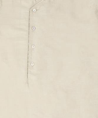 Beige cotton silk plain IVORY KURTA & PYJAMA SET 3