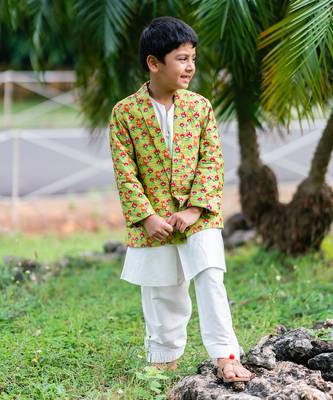 White cotton silk plain PEARL KURTA & PYJAMA SET 2