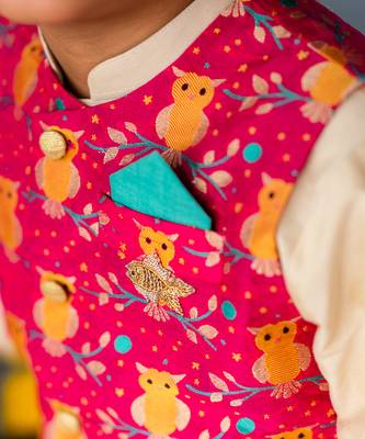 Pink Brocade printed OWL BANDI 2