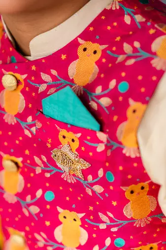 Pink Brocade printed OWL BANDI