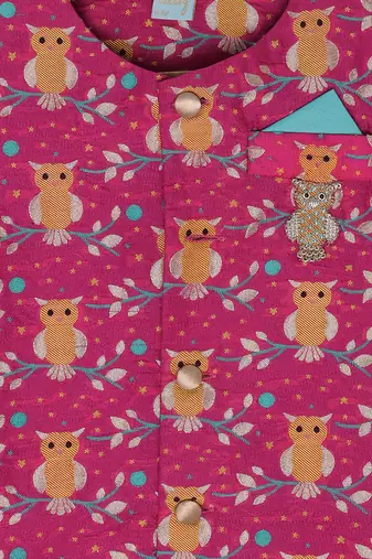 Pink Brocade printed OWL BANDI