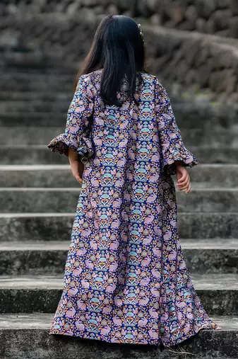 Blue Brocade printed HAPPY WILDERNESS SHRUG