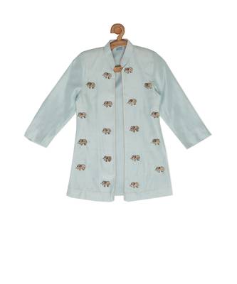 Green Tussar embroidered ELEPHANT JUNGLE JACKET 2
