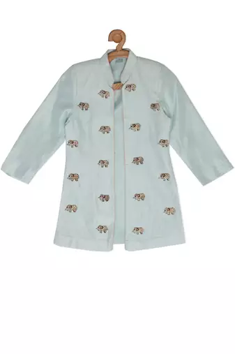 Green Tussar embroidered ELEPHANT JUNGLE JACKET