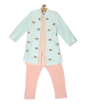 Green Tussar embroidered ELEPHANT JUNGLE JACKET 3