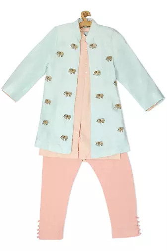 Green Tussar embroidered ELEPHANT JUNGLE JACKET