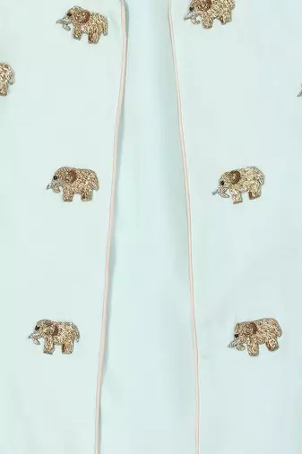 Green Tussar embroidered ELEPHANT JUNGLE JACKET