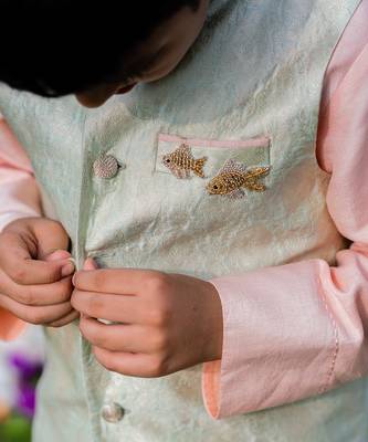 Green Silk embroidered FLYING FISH BANDI 2