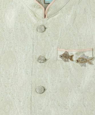Green Silk embroidered FLYING FISH BANDI 5