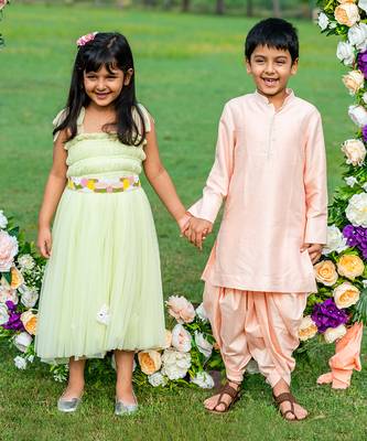 Peach Cotton plain FLYING DHOTI KURTA SET 2