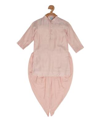 Peach Cotton plain FLYING DHOTI KURTA SET 1
