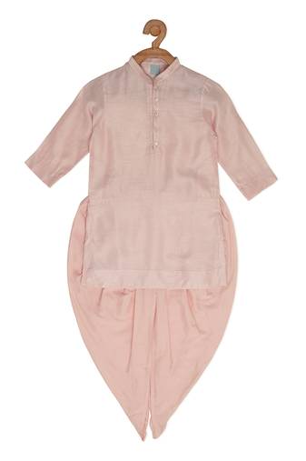 Peach Cotton plain FLYING DHOTI KURTA SET