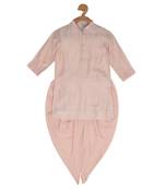 Peach Cotton plain FLYING DHOTI KURTA SET