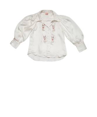 white Silk embroidered CAT MEOW SHIRT 2