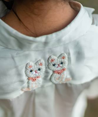 white Silk embroidered CAT MEOW SHIRT 4