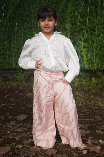 peach Silk printed ZIGZAG PANT