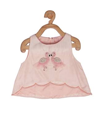 pink Tussar embroidered FLAMINGO CROP TOP 1