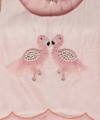 pink Tussar embroidered FLAMINGO CROP TOP 3