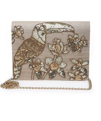 Sequin toucan gold clutch 1