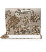 Sequin toucan gold clutch