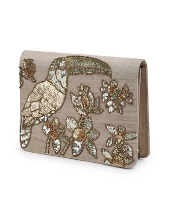 Sequin toucan gold clutch 3