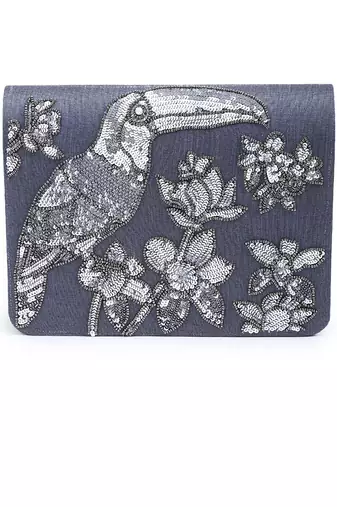 Sequin Toucan grey clutch