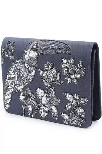 Sequin Toucan grey clutch