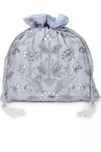 Silver Zardosi potli