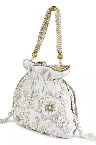 White pearly potli bag