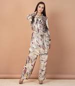 Multicolor Hand Painted Silk Based Shirt Style Co-Ord Set 