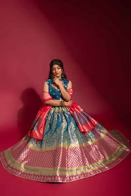 Blue woven silk semi stitched lehenga 1