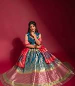 Blue woven silk semi stitched lehenga