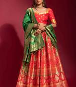 Red woven silk semi stitched lehenga
