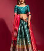 Blue woven silk semi stitched lehenga