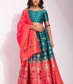 Blue woven silk semi stitched lehenga