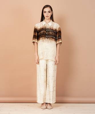 Beige And Gold Shirt And Pants Set 1