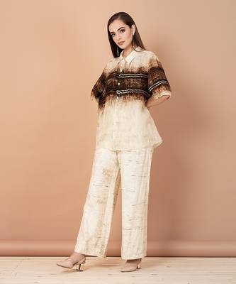 Beige And Gold Shirt And Pants Set 2