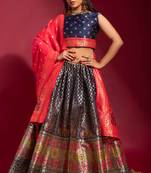 Navy-blue woven silk semi stitched lehenga